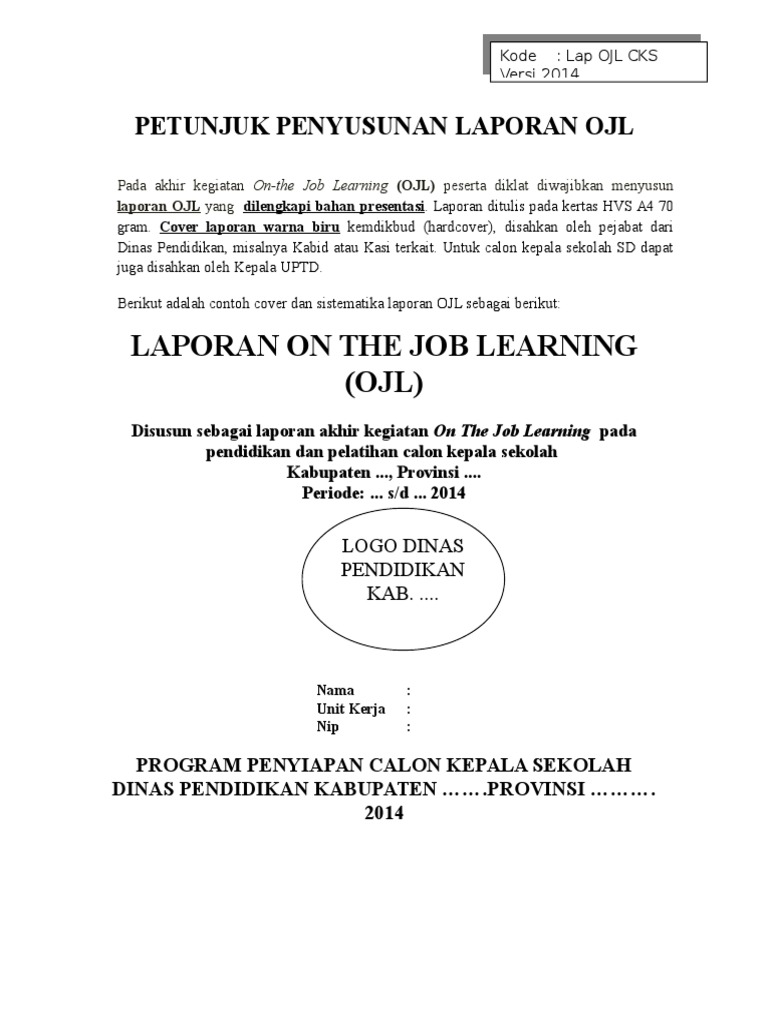 Contoh Laporan Ojl Kepala Sekolah Sd Seputar Laporan