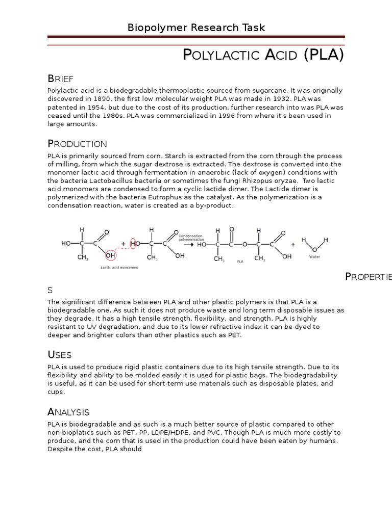 Polylactic Acid (PLA) Overview and Uses | PDF