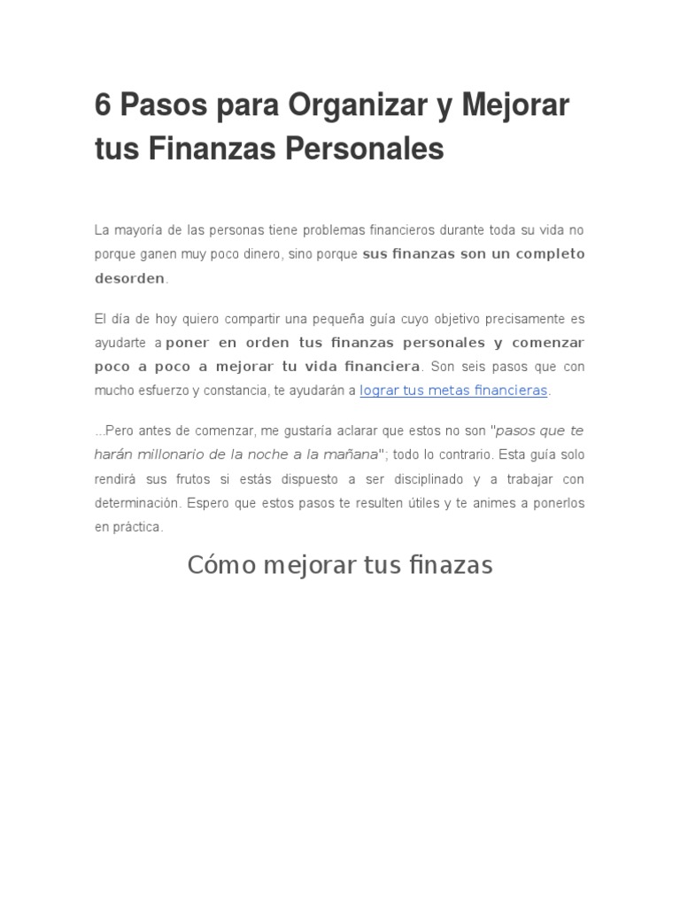 6 Pasos para Mejorar tus Finanzas Personales | PDF | Presupuesto ...
