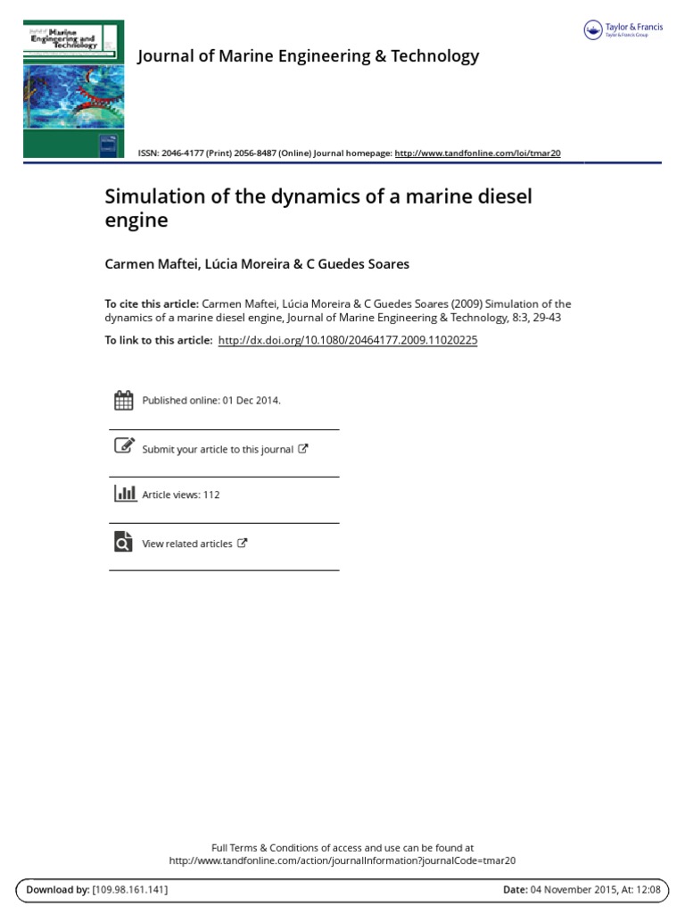 Marine Diesel Engine Dynamics Simulation | PDF | Internal Combustion ...