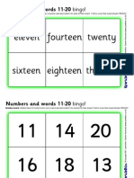 Eleven Fourteen Twenty: Numbers and Words 11-20 Bingo!