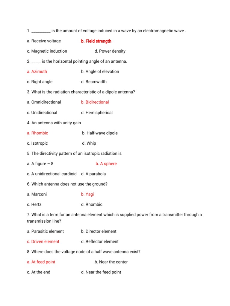 Antenna Quiz PDF Antenna (Radio) Engineering