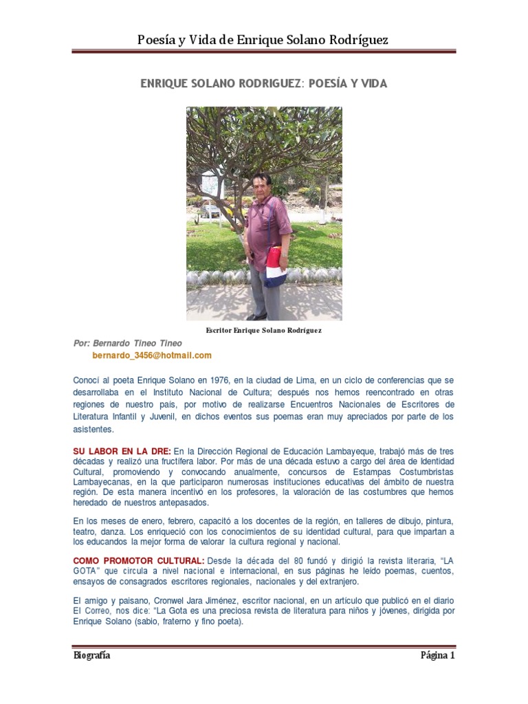 Vida y poesía de Enrique Solano Rodríguez | PDF | Poesía | Literatura  infantil