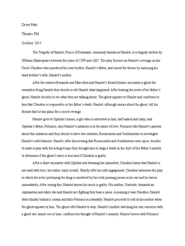 Hamlet Summary Hamlet Shakespearean Characters