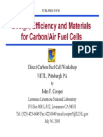 Design, Efficiency and Materials For Carbon/Air Fuel Cells