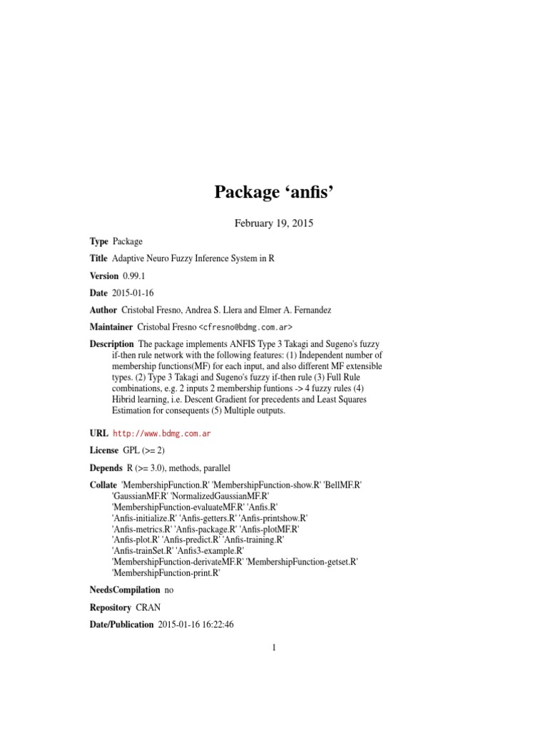 ANFIS Package for R: Fuzzy Inference System | PDF