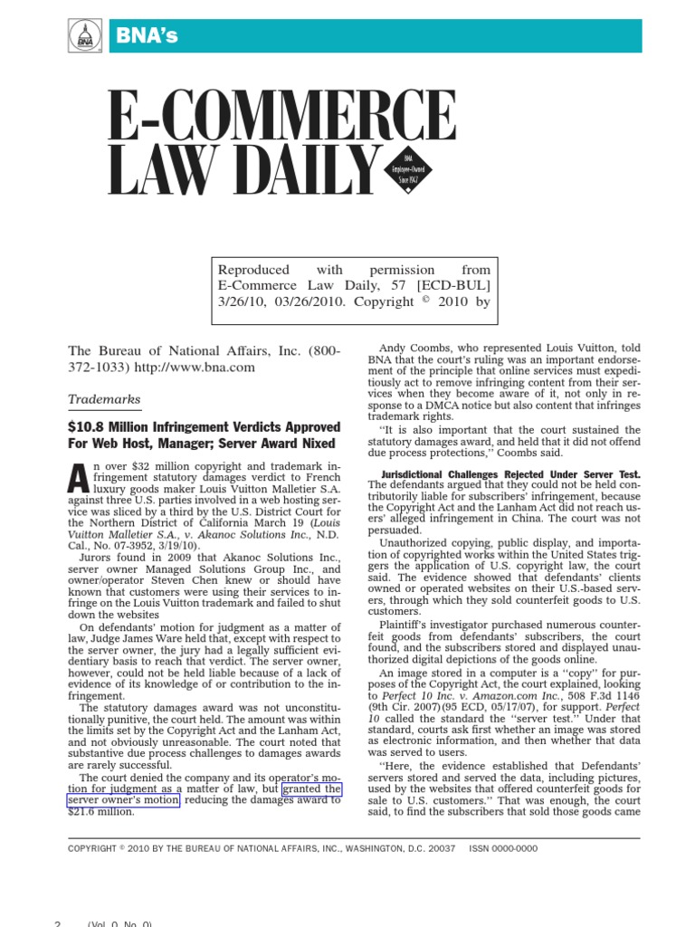 Louis Vuitton v. Akanoc et al Article re: Judgment | Online Copyright Infringement Liability ...