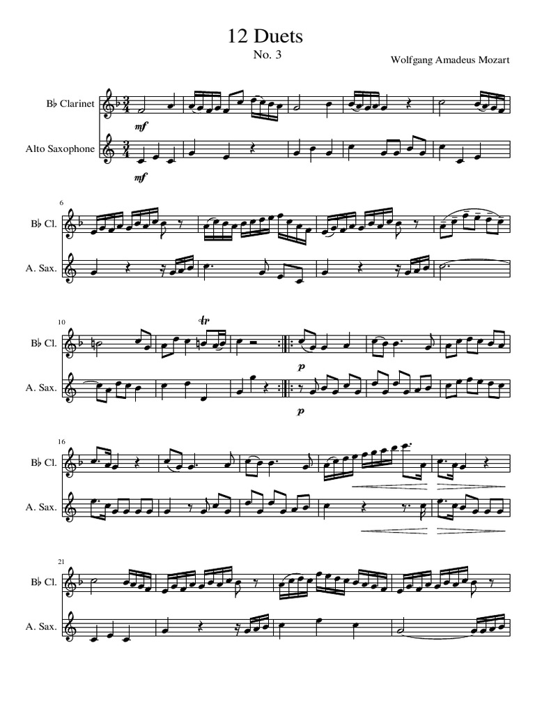 Mozart KV 487 12 Duets No 3 for and Alto Sax