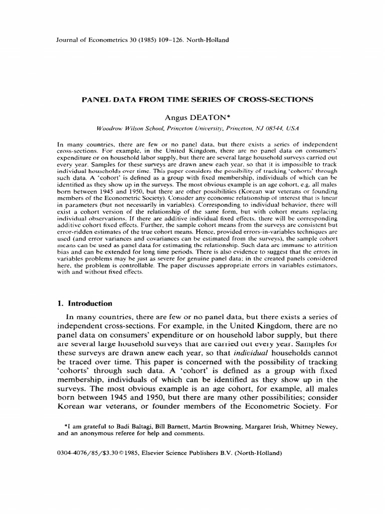 Panel Data From Time Series of Cross-Sections | PDF | Cohort Study ...