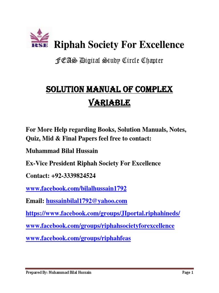 Complex Analysis D G Zill Solution Manual