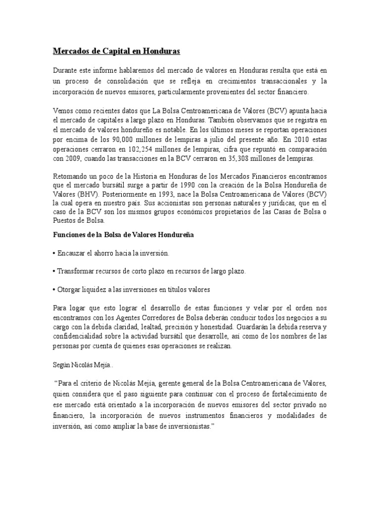 Crecimiento del Mercado de Valores en Honduras | PDF | Bolsa | Deuda ...