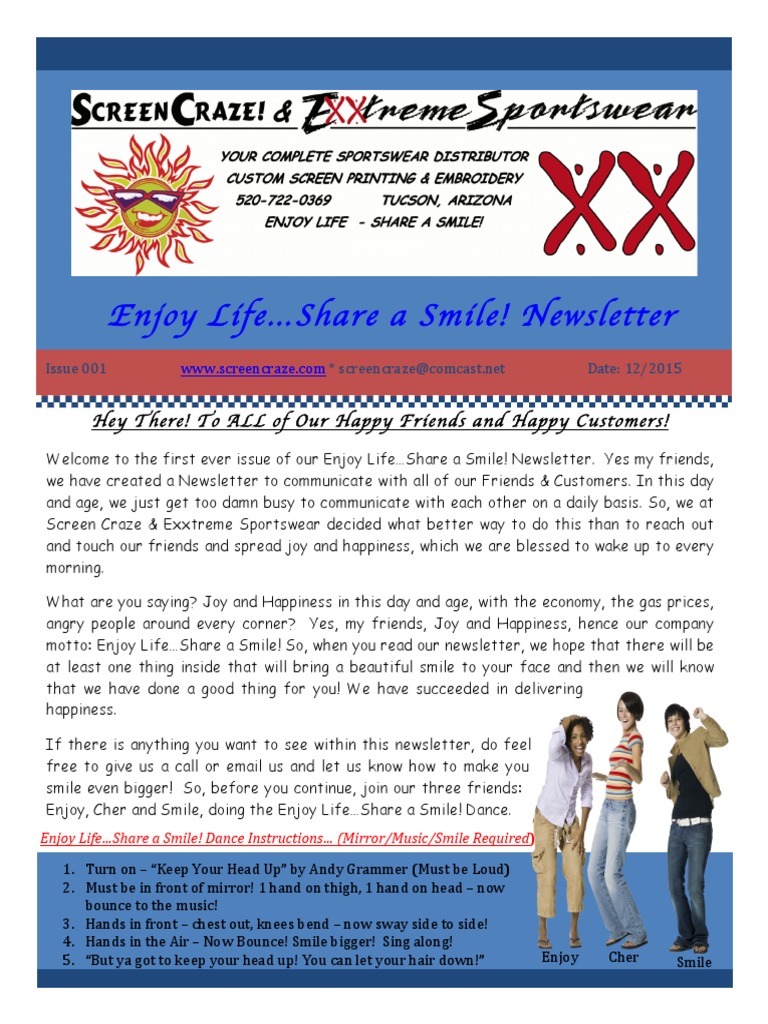 Enjoy Life Newsletter - December 2015 | PDF | Embroidery | T Shirt