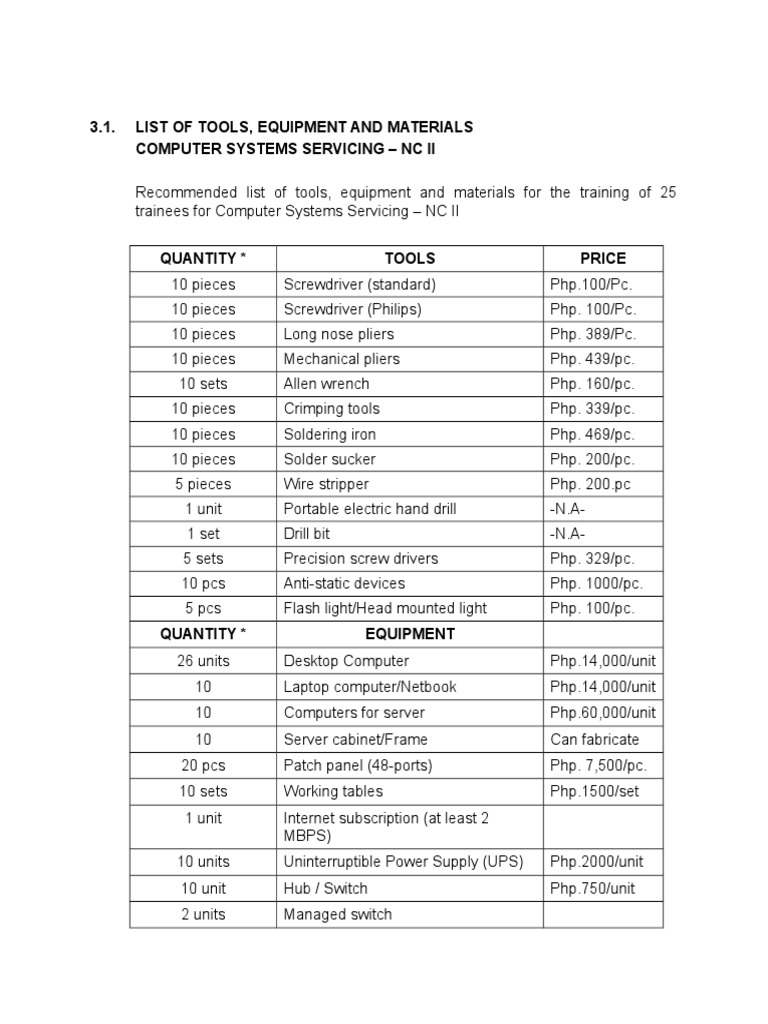Computer Systems Servicing Tool List | PDF | Technology & Engineering