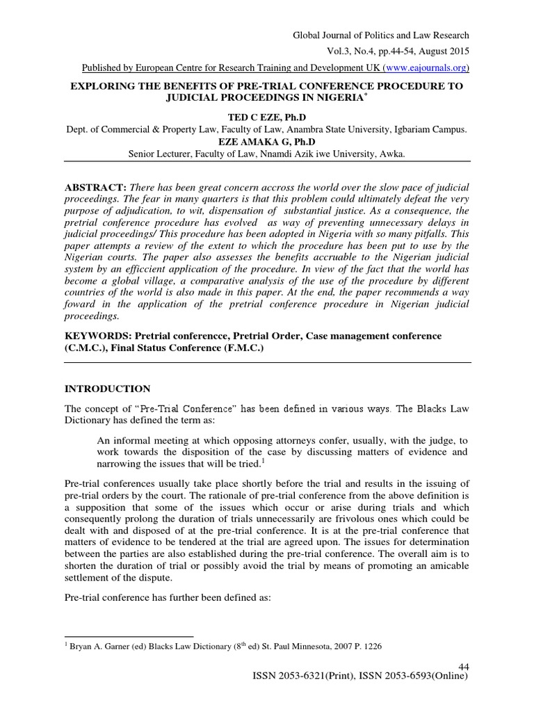 Exploring the Benefits of Pre Trial Conference Procedure to Judicial