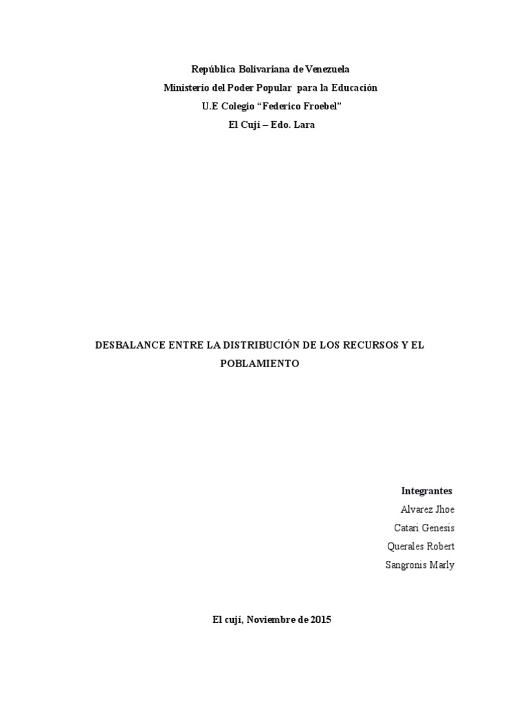 Desbalance Entre La Distribucion de Los Recursos y El Poblamiento en