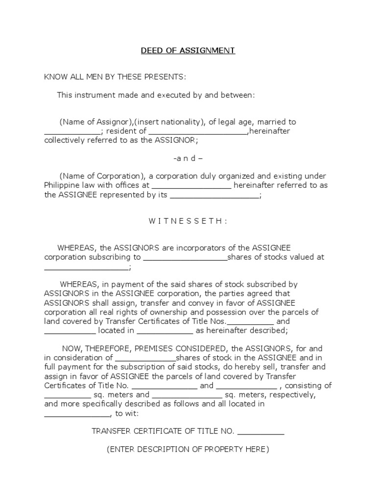 deed of assignment of registered lease