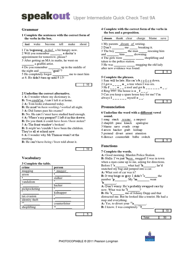 Speakout Upper Intermediate Quick Check Test