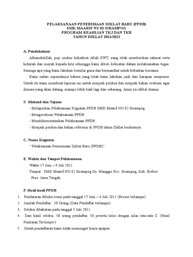 Contoh Lpj Ppdb