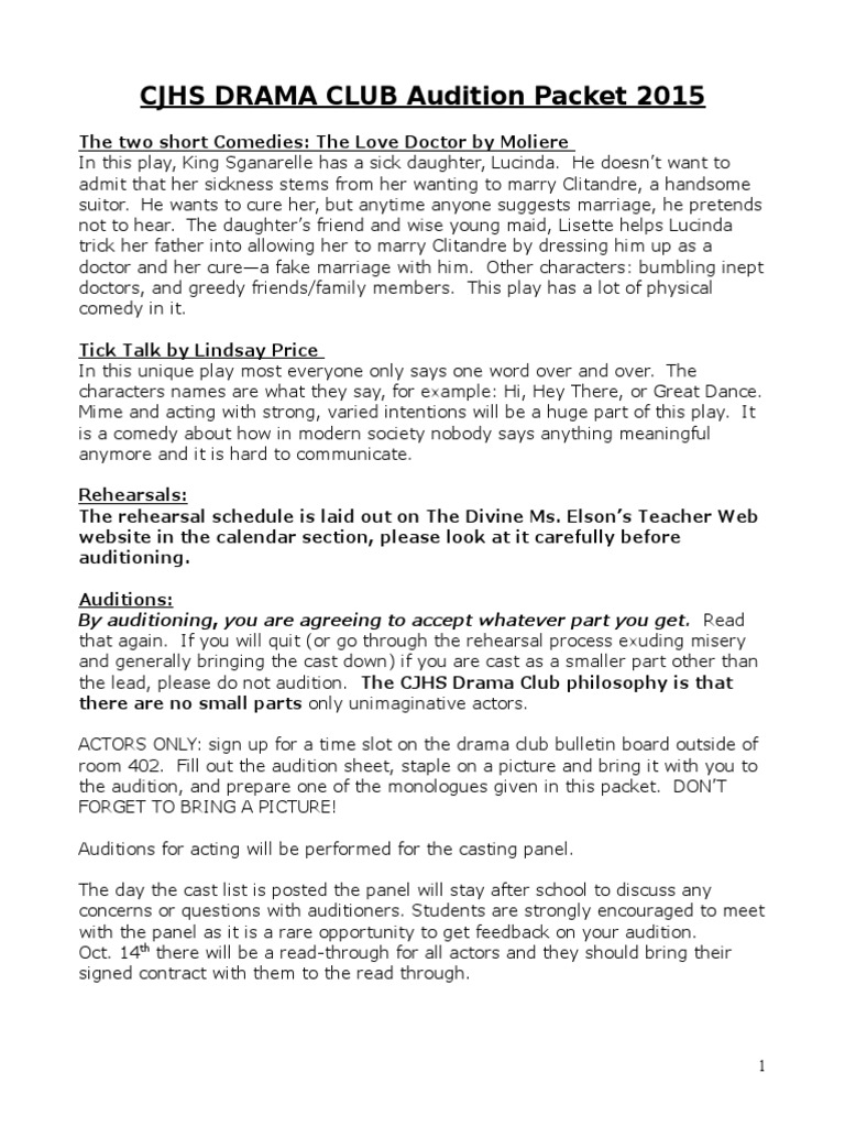 Audition Packet PDF Audition Entertainment