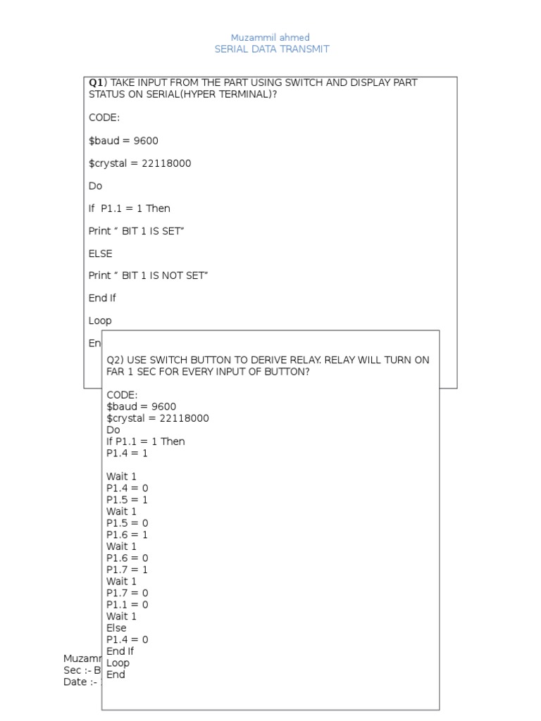 Serial Data Transmission with Switch Control | PDF