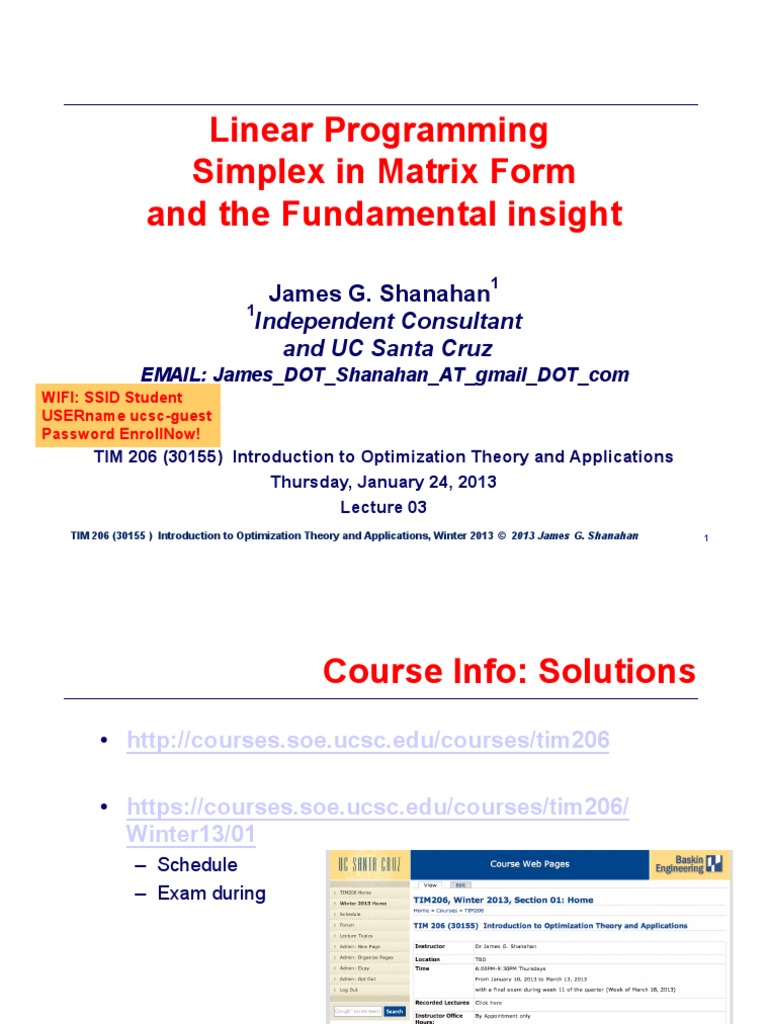 Linear Programming Simplex in Matrix Form and The Fundamental Insight ...