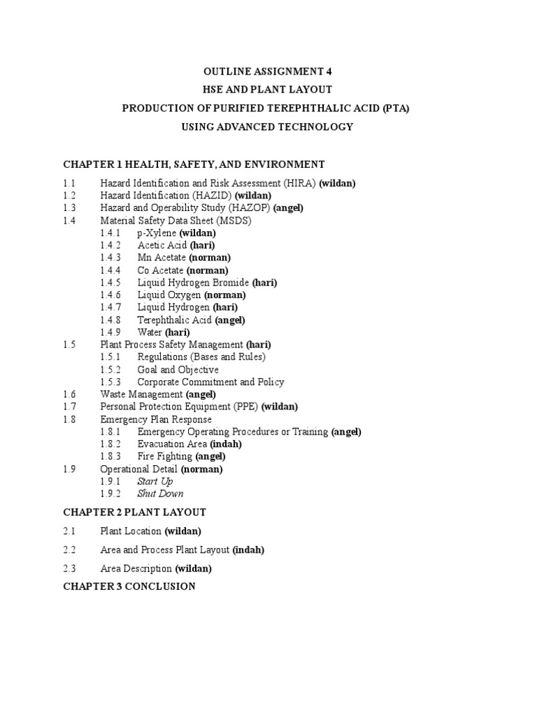 HSE and Plant Layout for PTA Production | PDF
