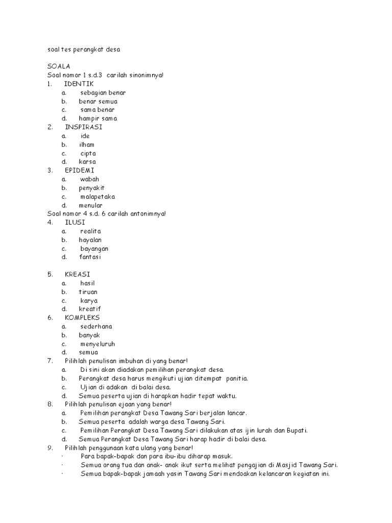 Soal Tes Perangkat Desa Soal Tes Perangkat Desa