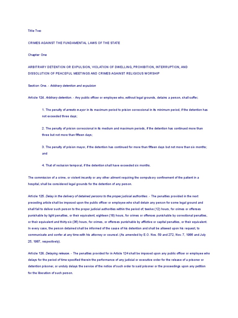 Crimes Against State Laws Explained | PDF | Detention (Imprisonment ...