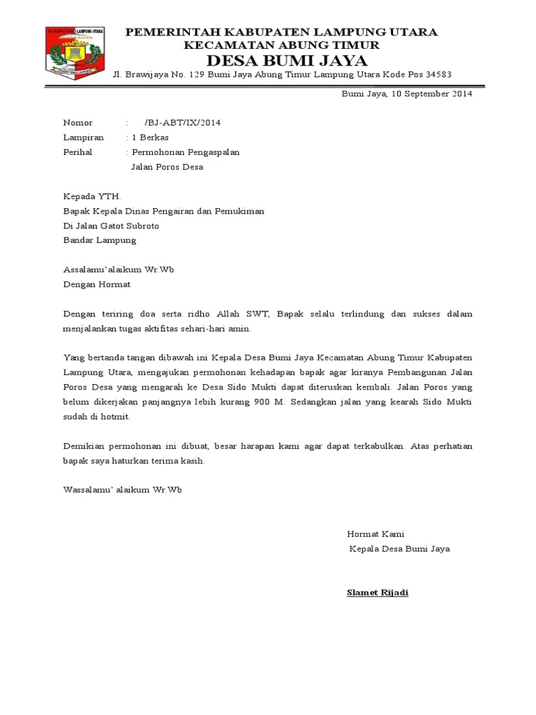 Contoh Surat Permohonan Pengaspalan Jalan Rt Revisi Id