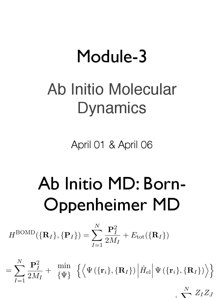 Module3 Ab Initio Molecular Dynamics PDF Mathematical Physics
