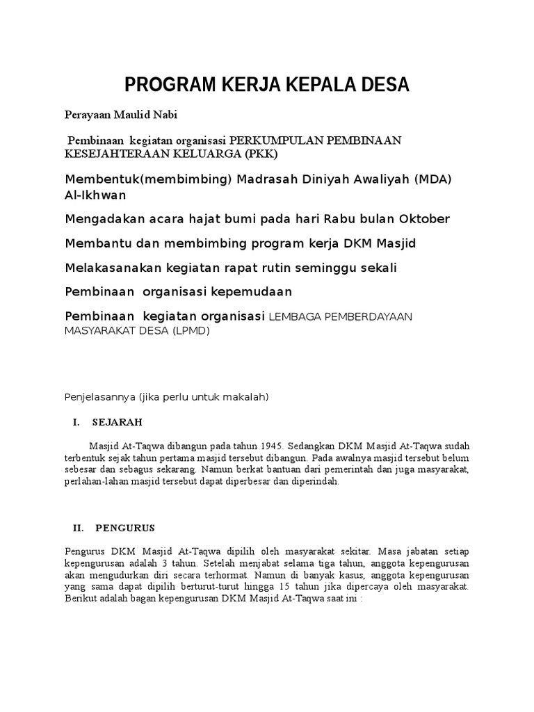 Program Kerja Kepala Desa