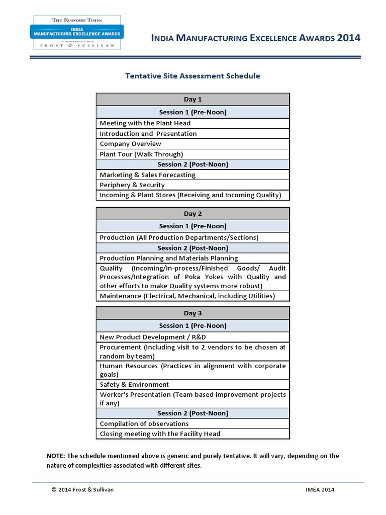IMEA 2014 Audit Schedule Overview | PDF | Technology & Engineering