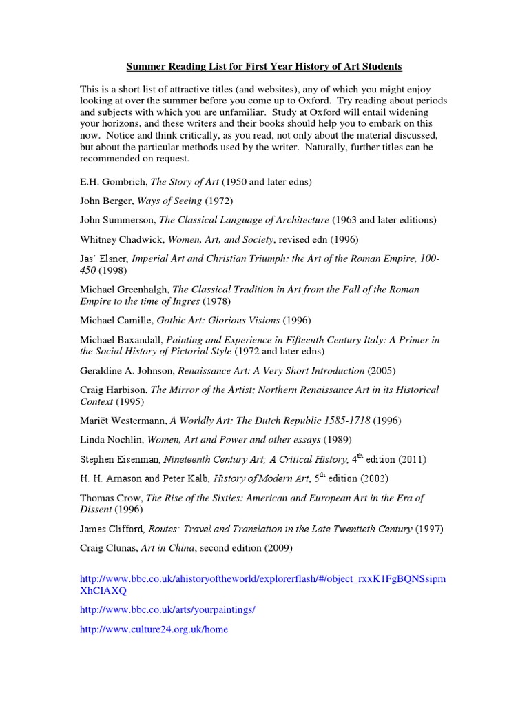 History of Art Reading List PDF