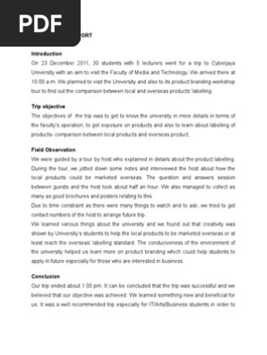 EXAMPLES of Field Trip Report