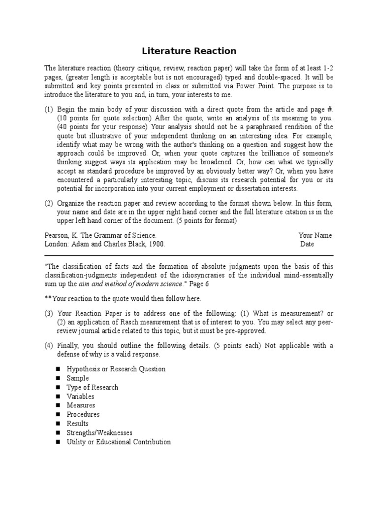 Literature Reaction Paper Guidelines | PDF