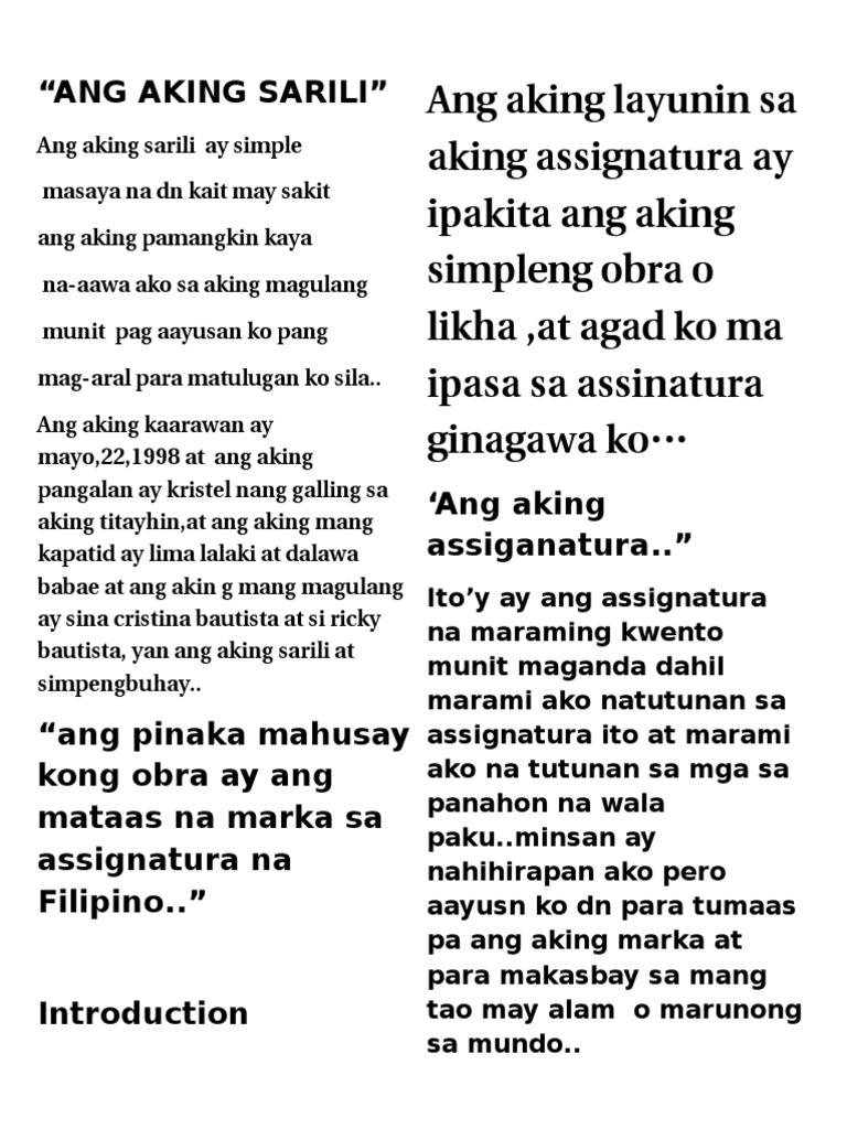 Pagpapakilala sa sarili tagalog example picture