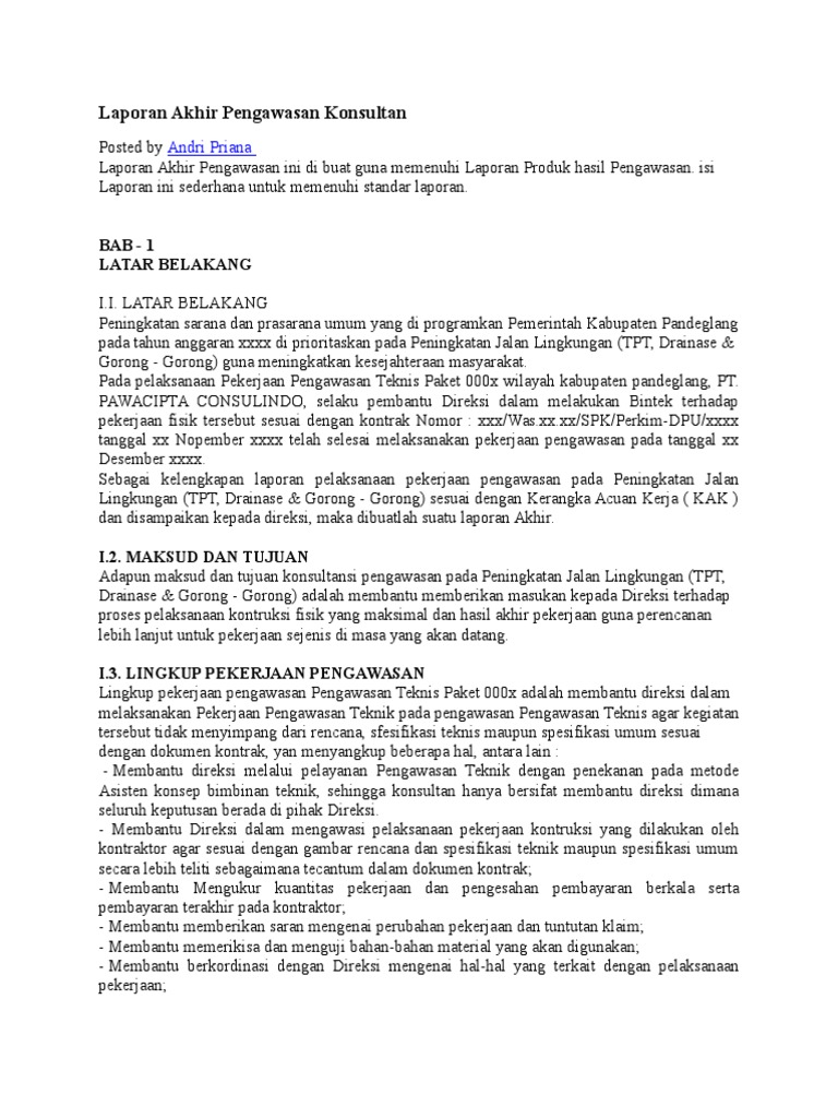 Contoh Laporan Harian Konsultan Pengawas Goreng