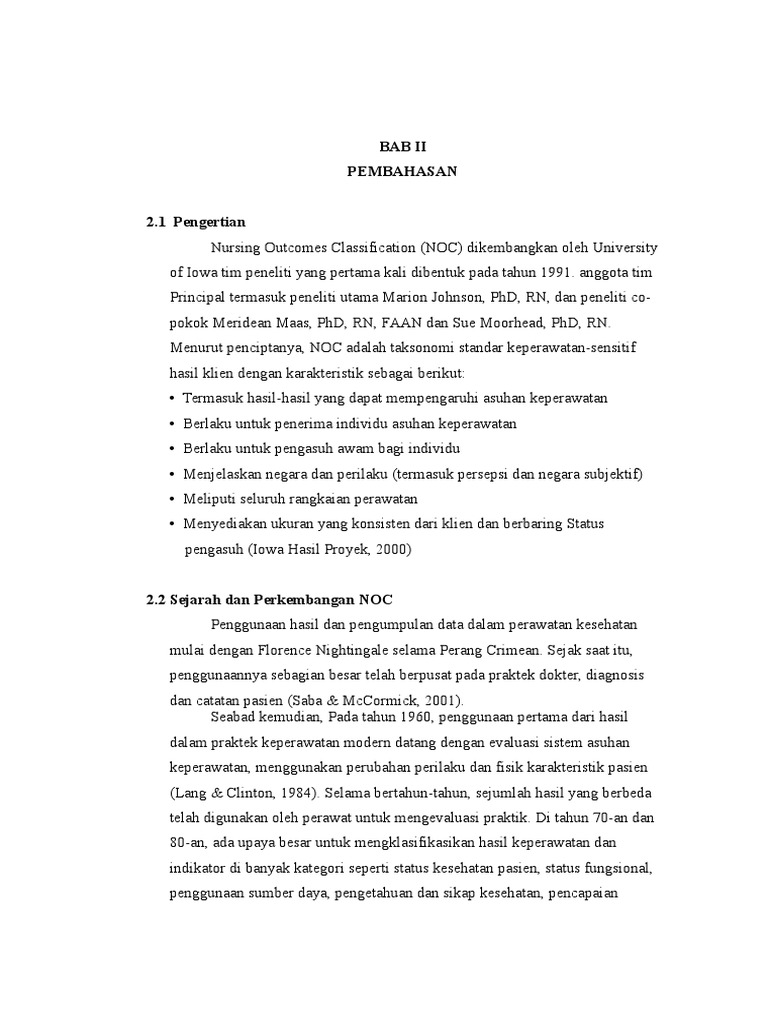 Klasifikasi Hasil Keperawatan NOC | PDF