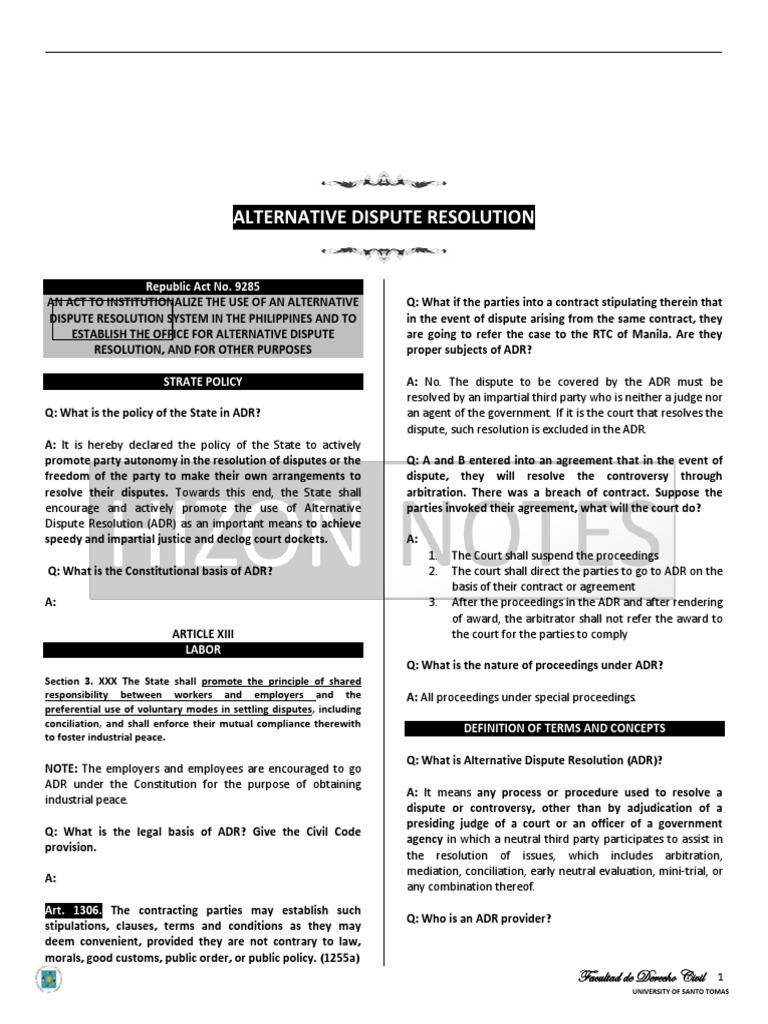 RA 9285: Summary of ADR Framework | PDF | Mediation | Alternative ...