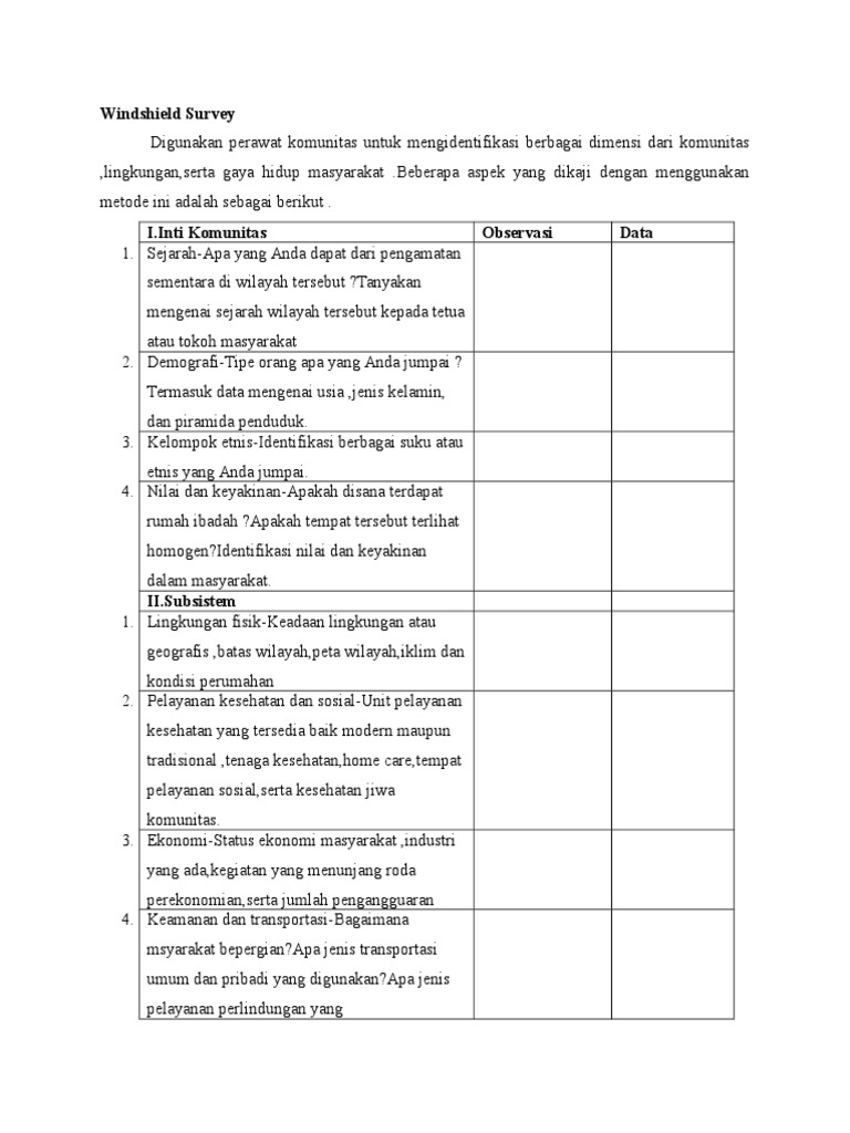 Pengkajian Windshield Survey Komunitas | PDF | Ilmu Sosial