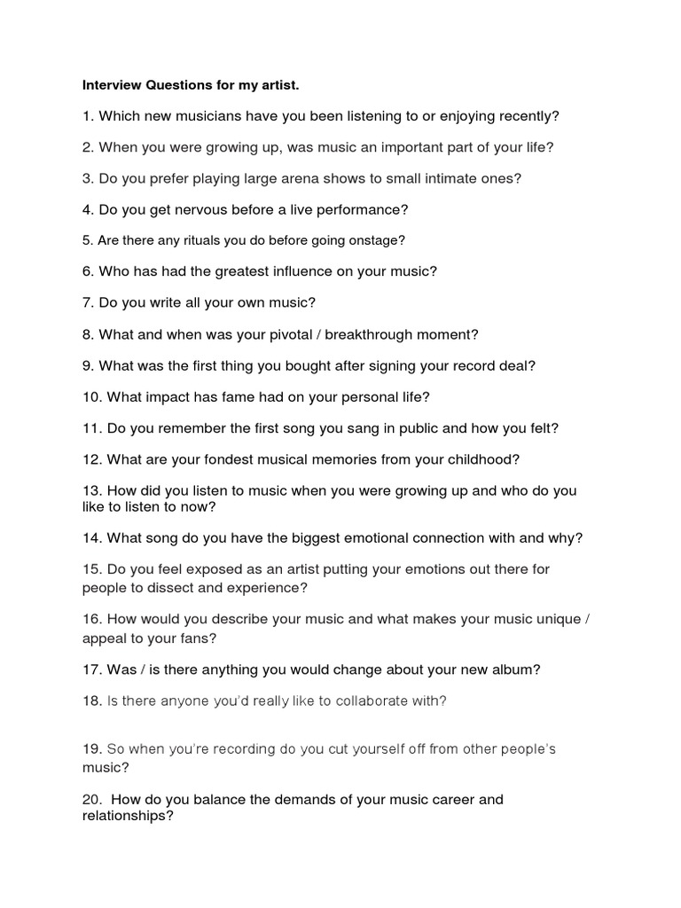 Interview Questions For My Artist | PDF | Art