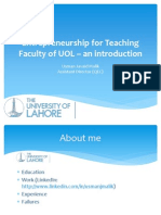 Entrepreneurship for Teaching Faculty of UOL - An Introduction