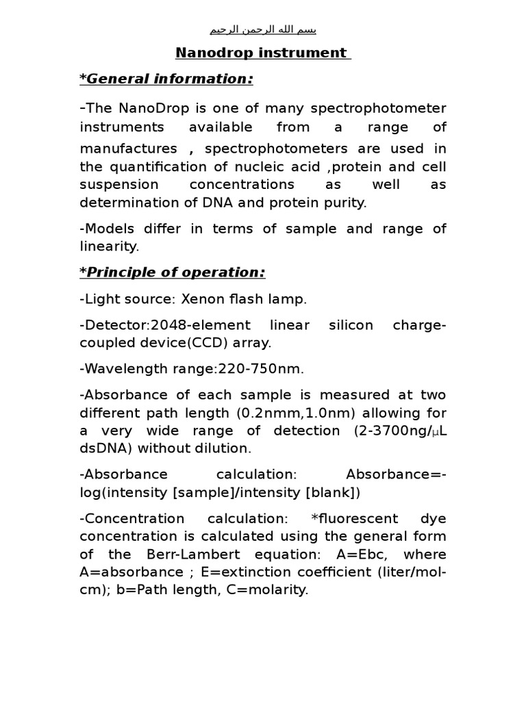 Nanodrop Spectrophotometer Overview | PDF