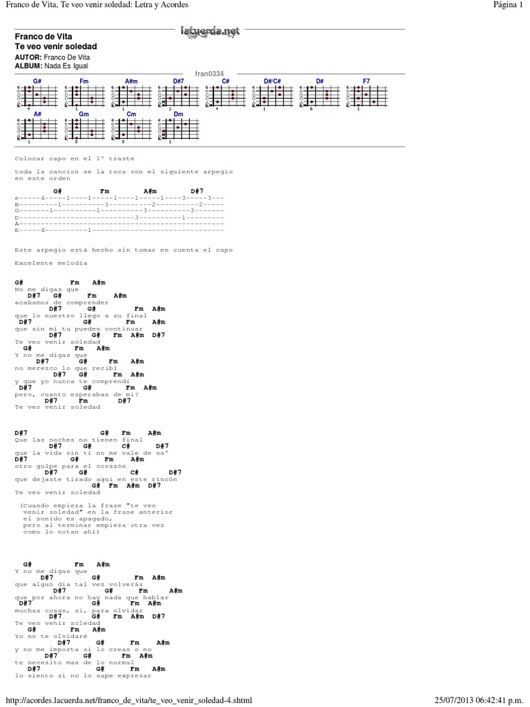 Franco de Vita, Te Veo Venir Soledad_ Letra y Acordes Soledad Ocio