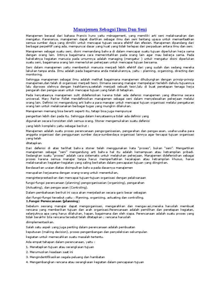 Manajemen Sebagai Ilmu Dan Seni