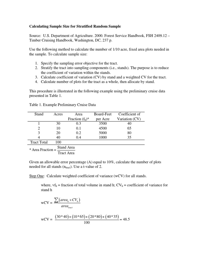 Sample Size Calculation for Stratified Sampling | PDF | Coefficient Of ...