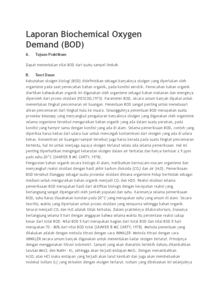 Laporan Biochemical Oxygen Demand | PDF