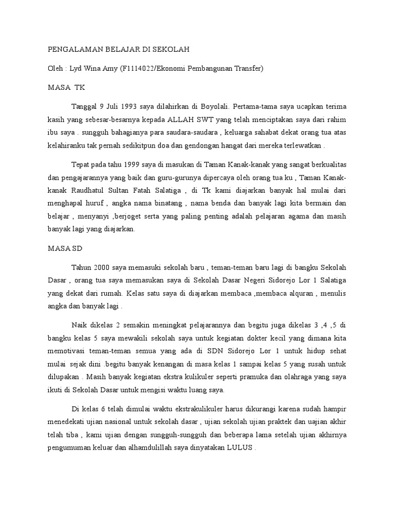 Pengalaman Sd Smp Sma