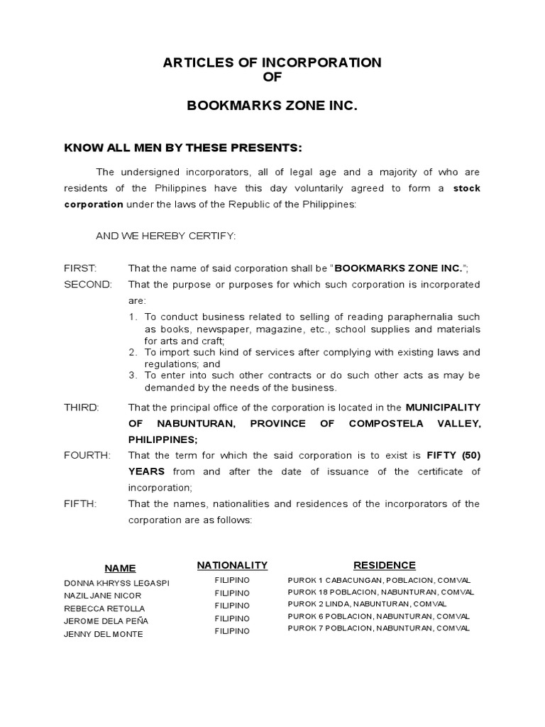 Copy of articles of incorporation picture
