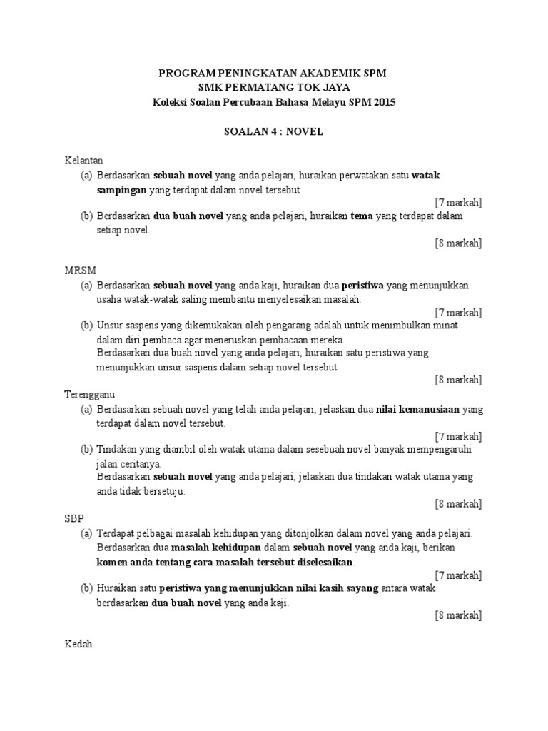 Koleksi Soalan Percubaan Bahasa Melayu Spm 2015 Pdf